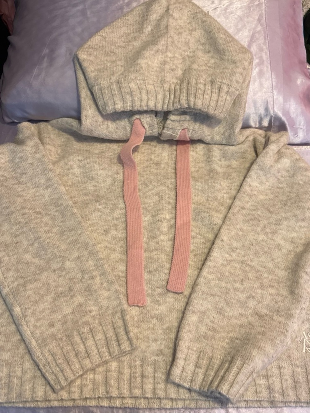 Cozy Cream Hoodie Sweater with Pink Drawstrings
